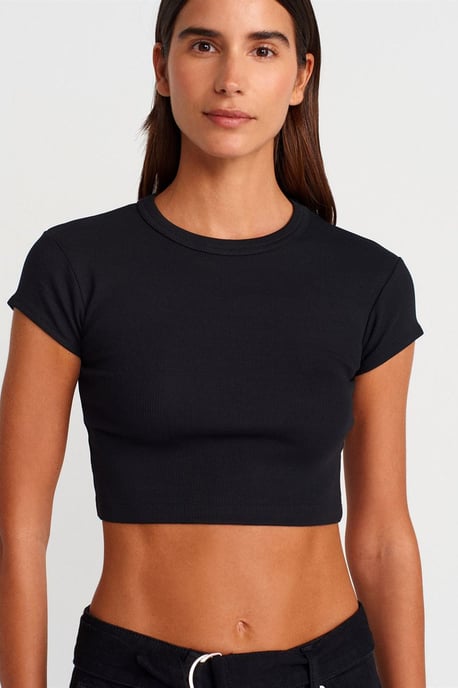 Damen Slim Fit Crop Crew Neck T-Shirt - Image 3