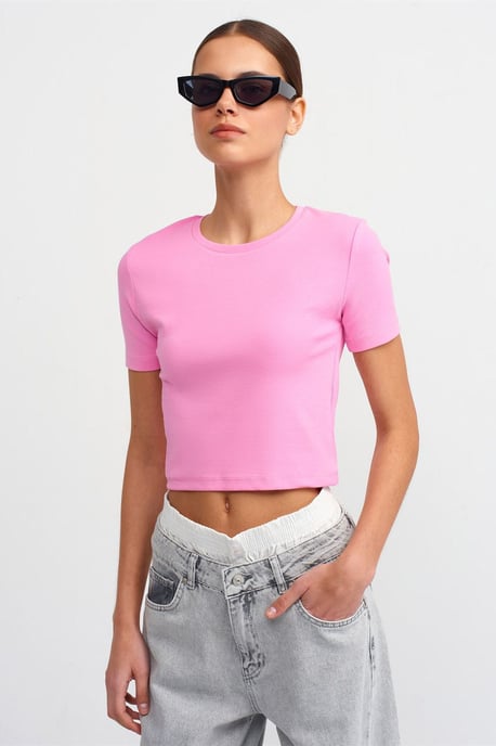 Damen Slim Fit Crop Crew Neck T-Shirt - Image 1