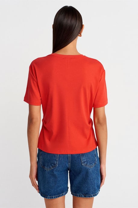 Damen Baumwoll T-Shirt mit Rundhalsausschnitt und Schlitz - Image 2