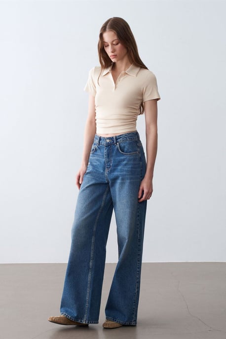 Damen Crop Slim Fit Polo T-Shirt - Image 1