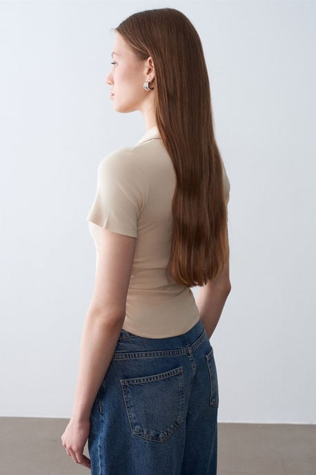 Damen Crop Slim Fit Polo T-Shirt - Image 2