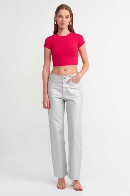 Damen Crop Slim-Fit Rundhals T-Shirt - Image 1