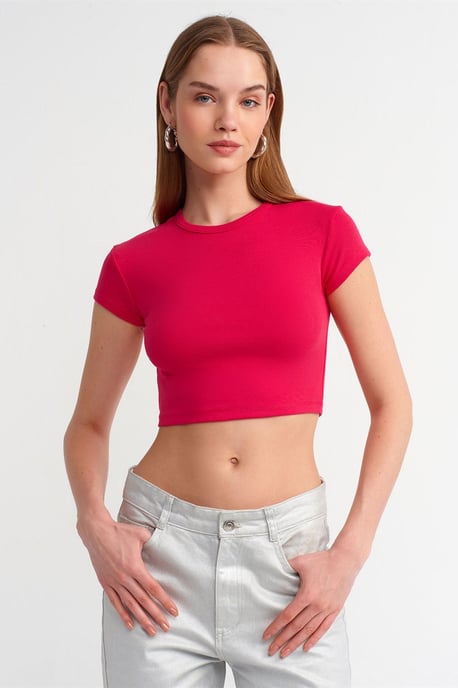 Damen Crop Slim-Fit Rundhals T-Shirt - Image 3