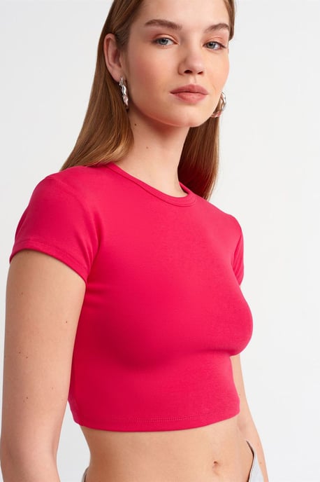 Damen Crop Slim-Fit Rundhals T-Shirt - Image 4