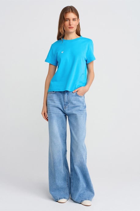 Damen Baumwoll Rundhalsausschnitt T-Shirt mit Stickerei - Image 3