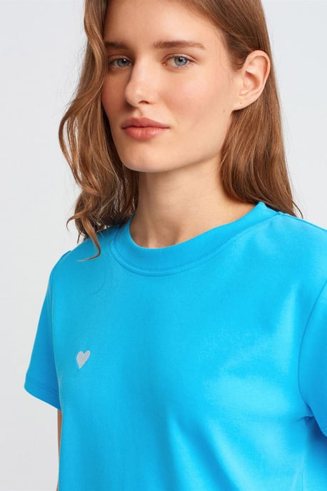 Damen Baumwoll Rundhalsausschnitt T-Shirt mit Stickerei - Image 4