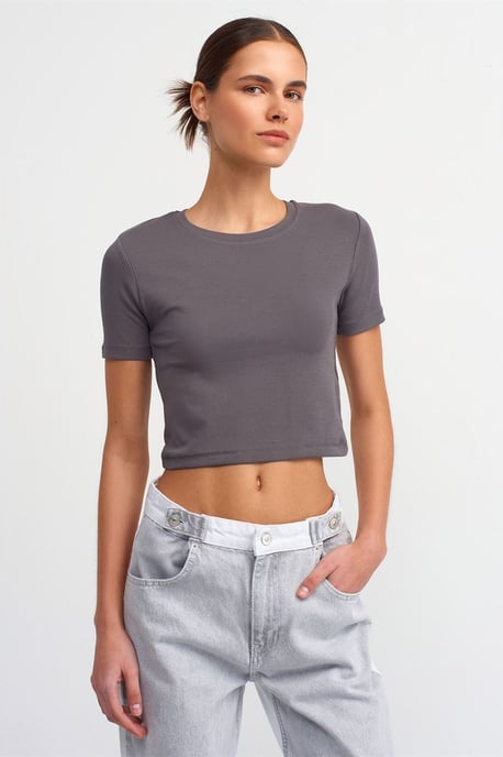 Damen Slim Fit Crop Crew Neck T-Shirt - Image 1