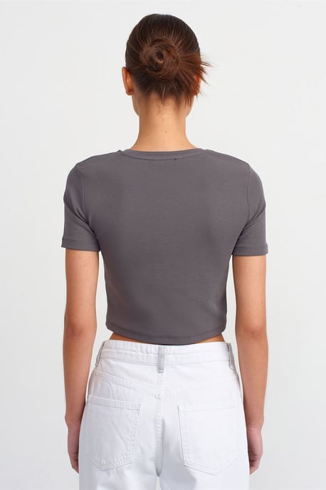 Damen Slim Fit Crop Crew Neck T-Shirt - Image 2