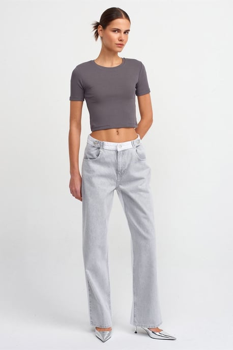 Damen Slim Fit Crop Crew Neck T-Shirt - Image 3