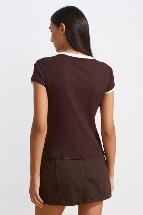 Damen Baumwoll V-Ausschnitt Knopf T-Shirt - Image 3