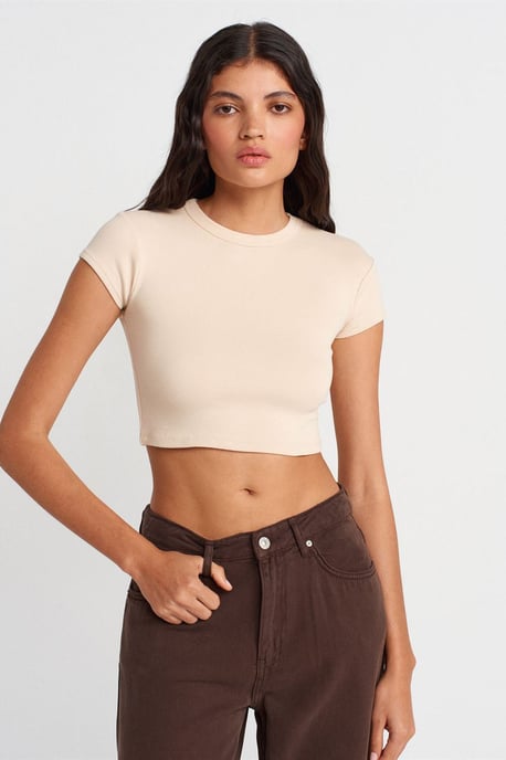 Damen Slim Fit Crop Crew Neck T-Shirt - Image 1