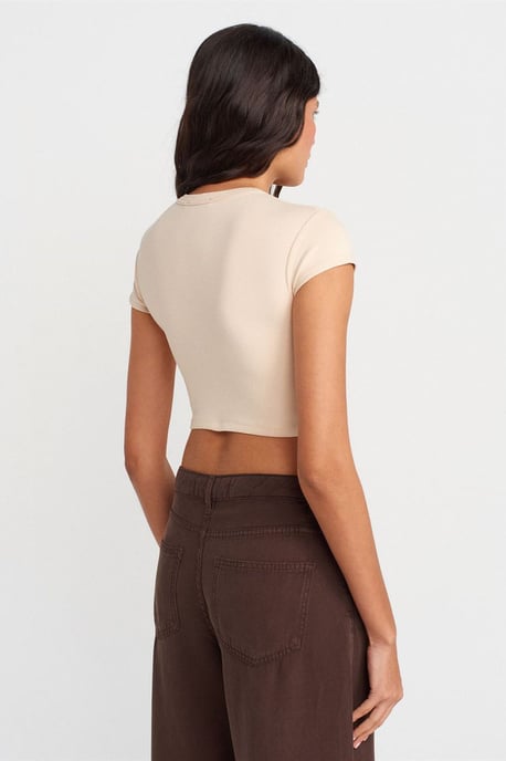 Damen Slim Fit Crop Crew Neck T-Shirt - Image 2
