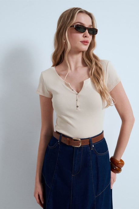 Damen Slim Fit Baumwoll-U-Ausschnitt T-Shirt - Image 4