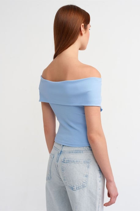Dilvin Crop-Top mit schulterfreiem Design und Reißverschluss - Hellblau - Image 2
