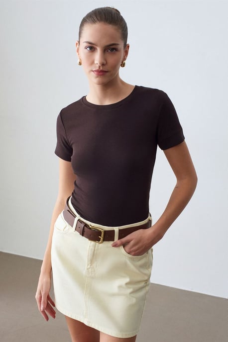Damen Slim Fit Rundhals-T-Shirt - Image 1