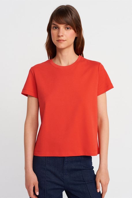 Damen Baumwoll-Rippstrick Rundhals-T-Shirt - Image 1