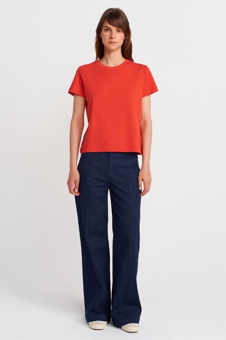 Damen Baumwoll-Rippstrick Rundhals-T-Shirt - Image 4