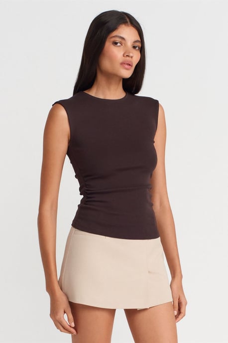 Damen Rippenloses Ärmelloses Rundhals-T-Shirt - Image 1