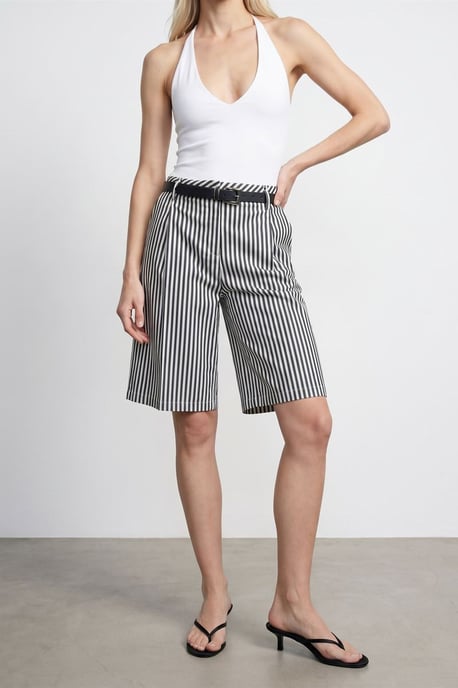 Damen Hochtaillierte Gestreifte Gürtelschnitten Shorts - Image 3