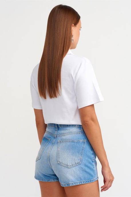 Hochtaillierte Baumwoll-Jeans-Mom-Shorts - Image 3