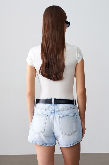 Hochtaillierte Baumwolljeansshorts - Image 2
