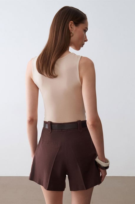 Hochtaillierte Baumwoll-Popeline Shorts mit Gürtel - Image 2