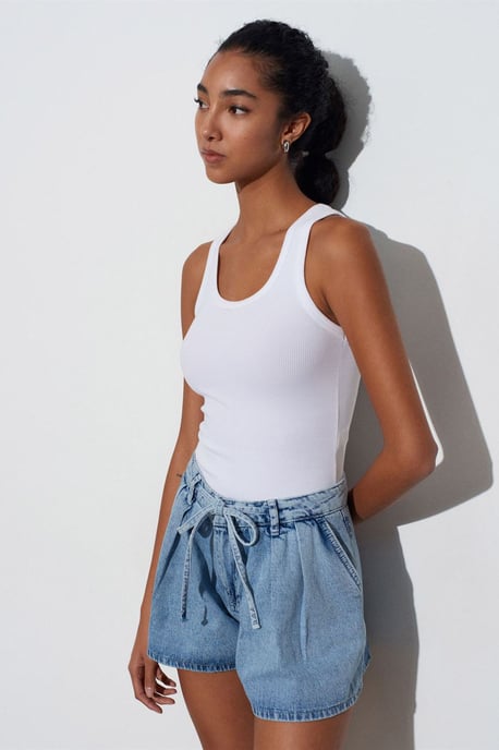 Hochtaillende weite Baumwoll-Denim-Shorts - Image 3