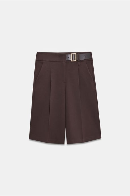 Hochtaillierte, weit geschnittene, maßgeschneiderte Shorts mit Gürtel - Image 5