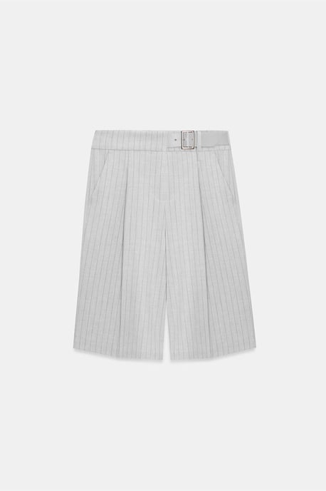 Hochgeschnittene gestreifte maßgeschneiderte Shorts mit Gürtel - Image 5