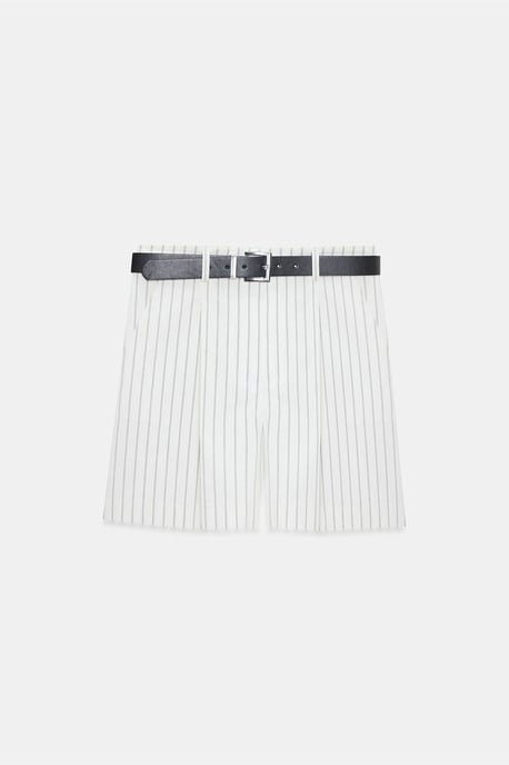 Damen Hochtaillierte gestreifte Shorts mit Gürtel - Image 5