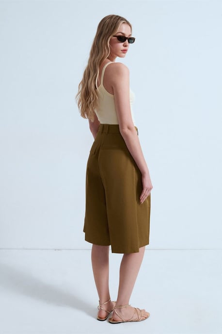 Hochtaillierte Baumwoll-Popeline Capri-Shorts - Image 2