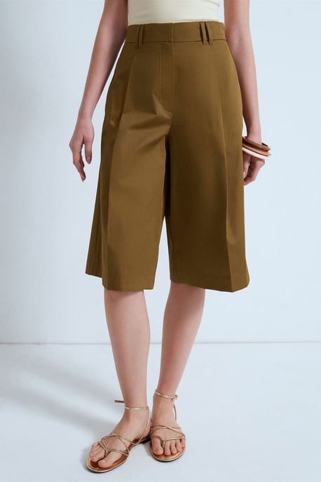 Hochtaillierte Baumwoll-Popeline Capri-Shorts - Image 3