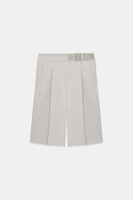 Hochtaillierte gestreifte maßgeschneiderte Shorts mit Gürtel - Image 5