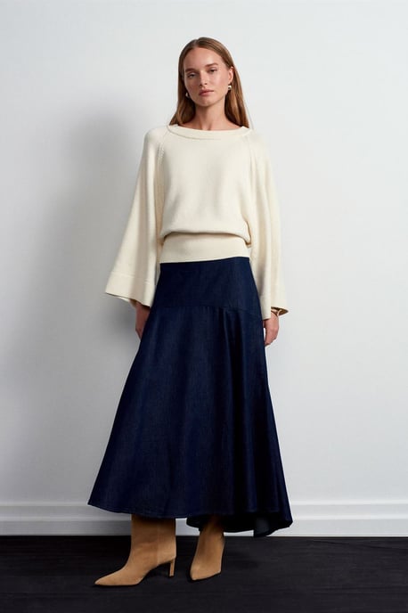 Hochtaillierter Maxi A-Linien Jeansrock - Image 2