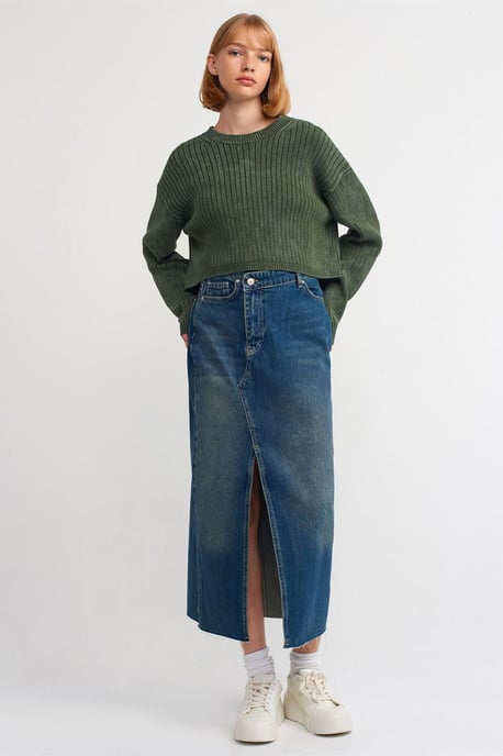 Hoch taillierter Maxi-Denim A-Linien-Rock - Image 1