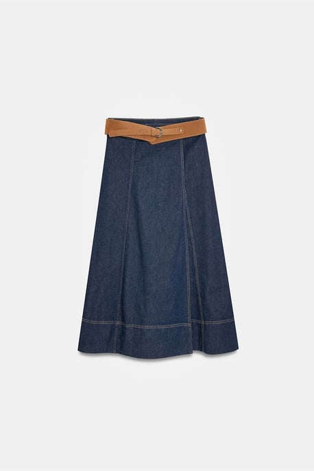 Hochgeschnittener A-Linien-Jeans-Maxi-Rock mit Gürtel - Image 5