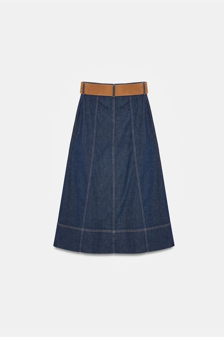 Hochgeschnittener A-Linien-Jeans-Maxi-Rock mit Gürtel - Image 6