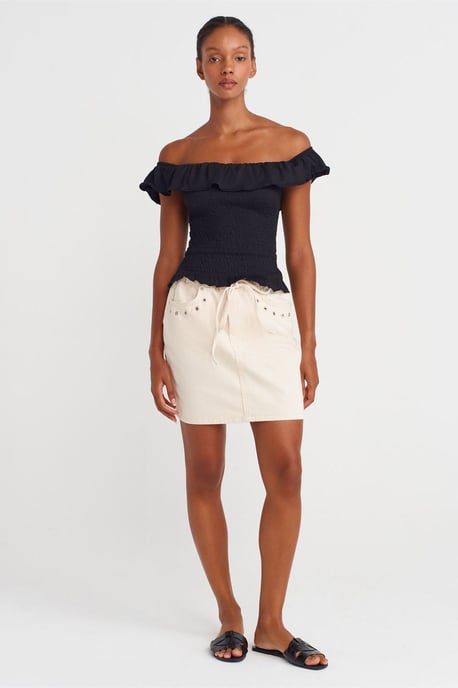 Damen Baumwoll-Denim Minirock mit Bindegürtel - Image 1