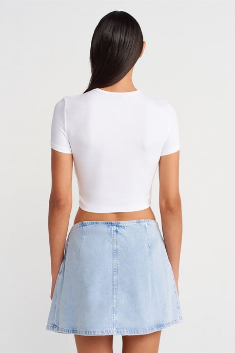 Baumwoll-Denim Mini A-Linien-Rock mit Schleifendetail - Image 2