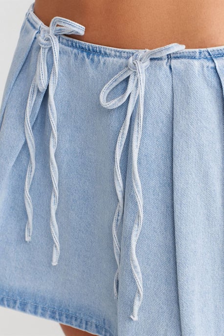 Baumwoll-Denim Mini A-Linien-Rock mit Schleifendetail - Image 3