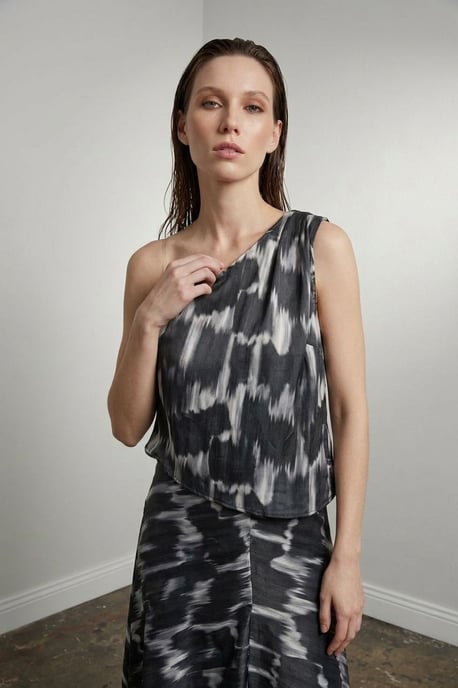 Asymmetrisches Satinblusen- und Midikleid-Set - Image 4