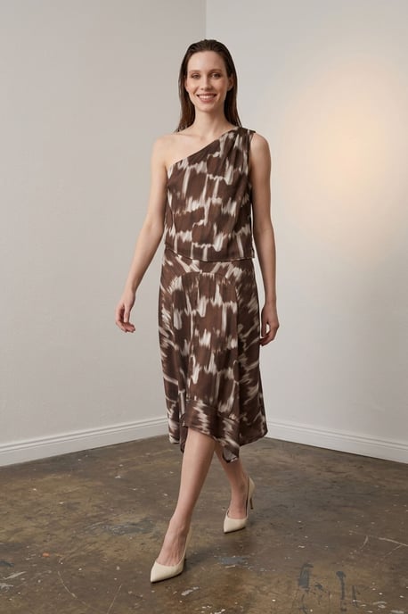 Asymmetrisches Satinblusen- und Midikleid-Set - Image 1