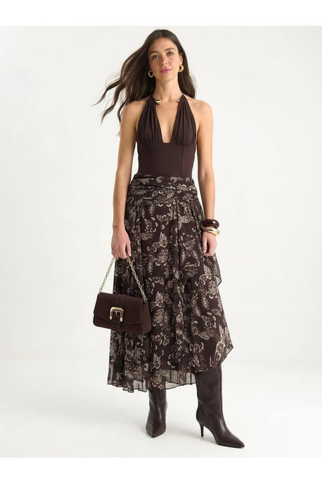 Ethnisches Druck Chiffonbluse und Midi-Rock Set - Image 2