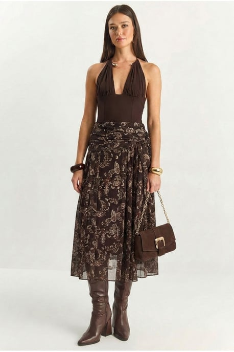 Ethnisches Druck Chiffonbluse und Midi-Rock Set - Image 3