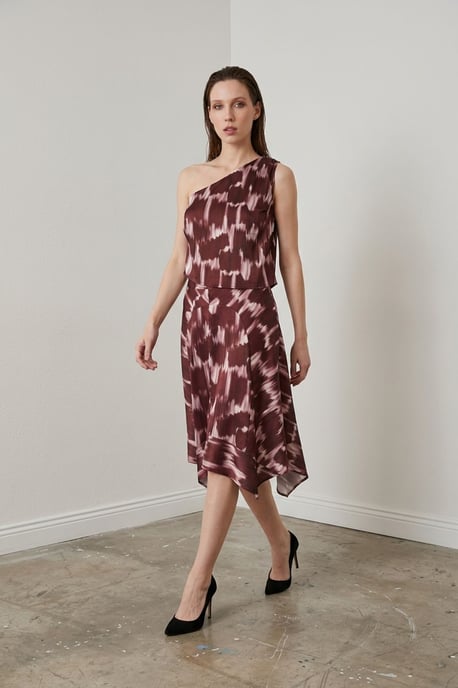 Asymmetrisches Satin-Blusen- und Midiröcke-Set - Image 1