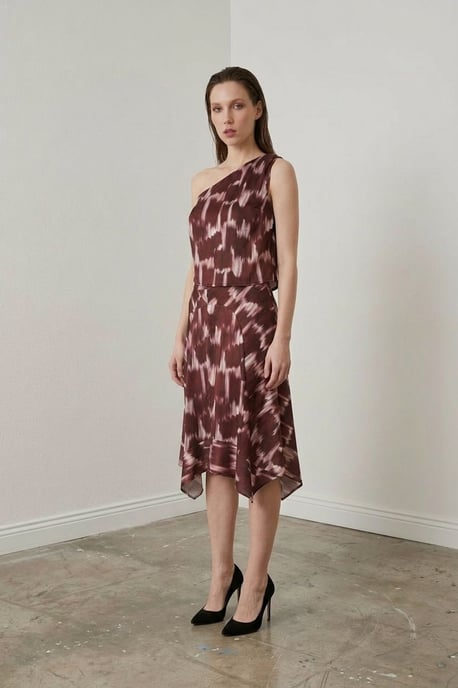 Asymmetrisches Satin-Blusen- und Midiröcke-Set - Image 2