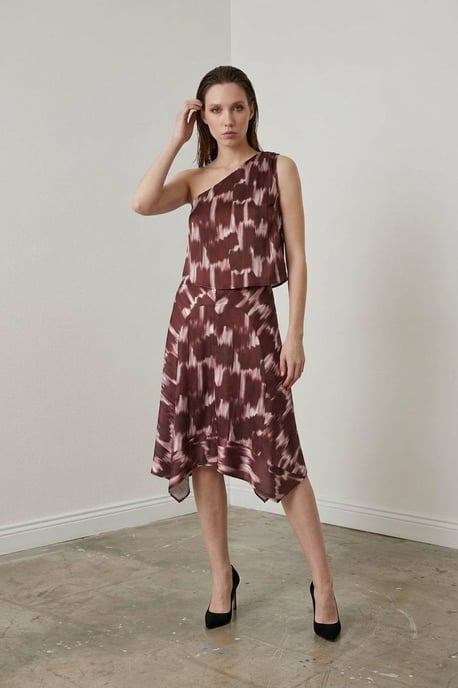 Asymmetrisches Satin-Blusen- und Midiröcke-Set - Image 3
