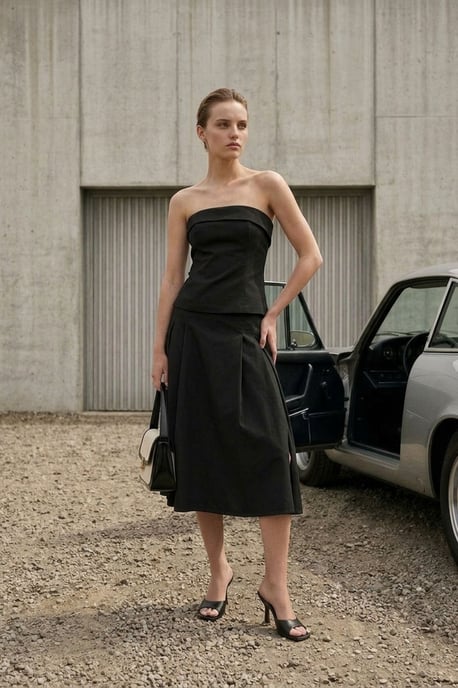 Trägerlose Bluse und Midi-Rock mit hoher Taille Set - Image 1
