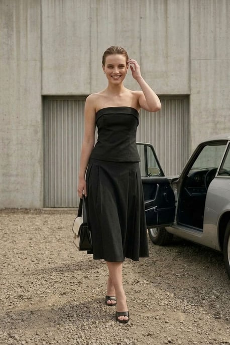 Trägerlose Bluse und Midi-Rock mit hoher Taille Set - Image 5