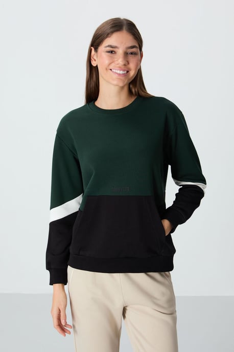 Übergrößen Farbblockiertes Rundhals-Sweatshirt - Image 2